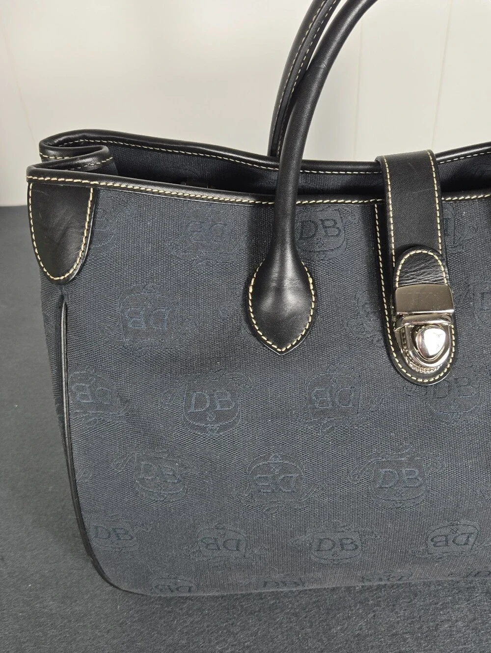 Dooney & Bourke Charcoal and Black Monogram Tote Travel Plane Work Trip Iconic